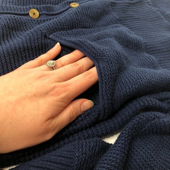 AMERICAN EAGLE Knit Navy 3/4 Sleeve Button Pocket Long Cardigan Cozy Sweater - Picture 10 of 11